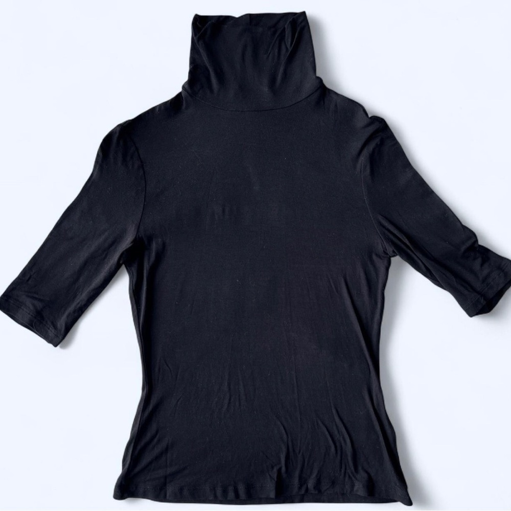 H&M Womens Black Minimalist Classic Mock Neck Quarter Sleeve Top XS
